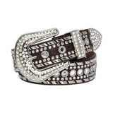 Diamond Rhinestone and Silver Studs Belt With D/Brown Strap