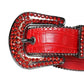 Red Rhinestone Belt With Red Textured Strap Black Buckle