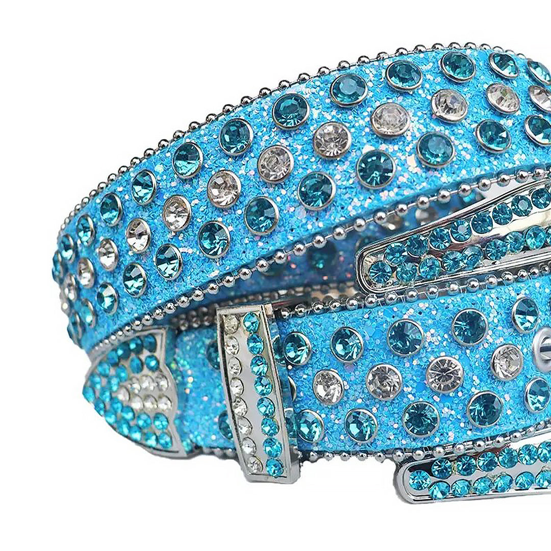 Sky Blue and Clear Rhinestone Belt With Sky Glitter Strap