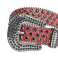 Black Rhinestone Belt With Red Snake Texture Strap