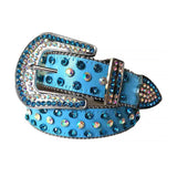 Blue And Chromatic Rhinestone Belt With Blue Strap