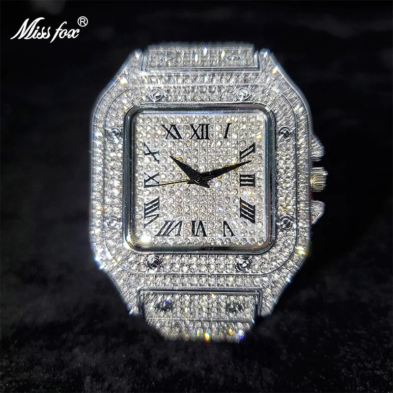 Iced-Out Men's Quartz Watch with CZ & Moissanite Stones