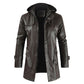 Brown Fashion Hooded Long Leather Motorcycle Coat