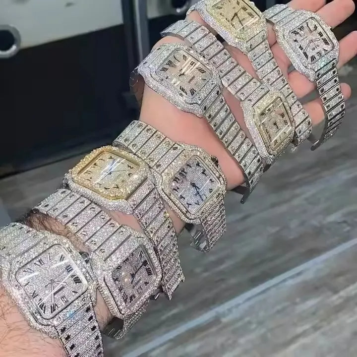 Luxury Iced-Out Square Quartz Watch Unisex