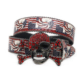 Skull Buckle America Flag Strap With Red Studded Rhinestone Belt