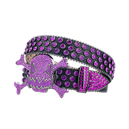 Gengar Purple Buckle Metal Black Strap with Crystal & Rhinestone Studded Belt