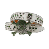 Gengar Green Buckle Metal White Strap with Crystal & Rhinestone Studded Belt