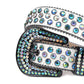 Blue Multi Color Rhinestone Belt With White Strap