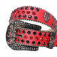 Black and Red Rhinestone Belt With Red Strap and Skull Buckles