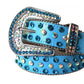 Blue And Chromatic Rhinestone Belt With Blue Strap