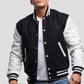 Black Wool Body & Bright White Leather Sleeves Varsity Jacket