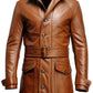 Brown Vintage Big Pockets Long Leather Coat