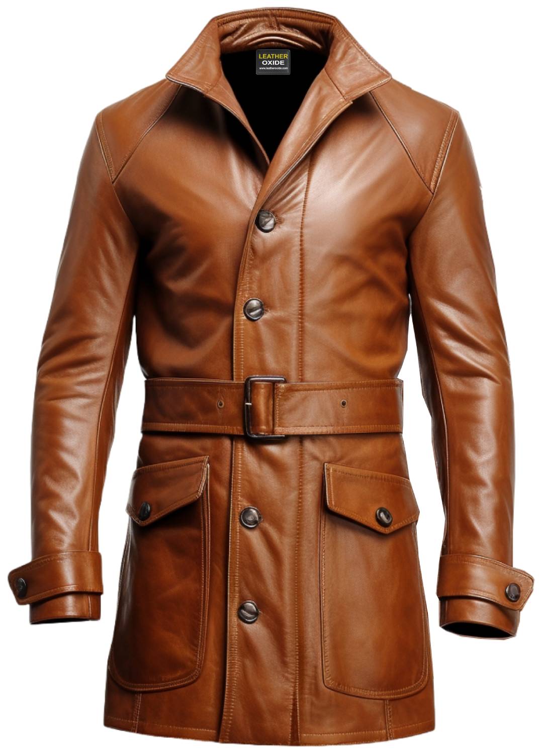 Brown Vintage Big Pockets Long Leather Coat