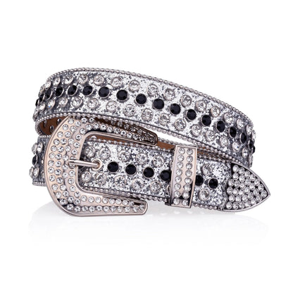 Silver Strap With Silver & Black Studded Rhinestone Belt