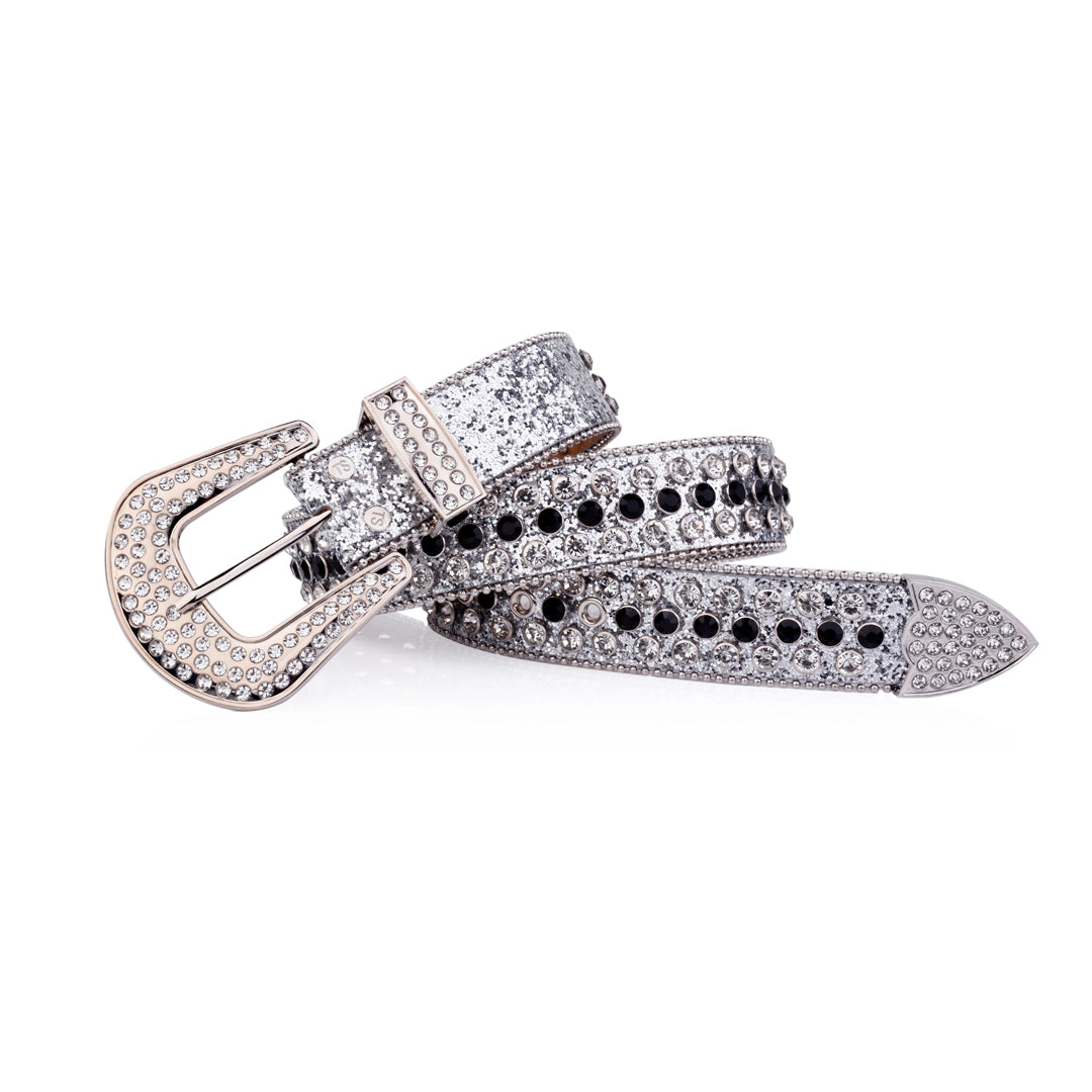 Silver Strap With Silver & Black Studded Rhinestone Belt