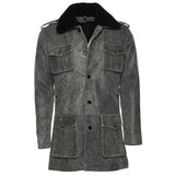 Grey Ryder Fur Collar Leather Coat
