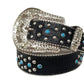 Blue Rhinestone Belt With Black Textured Strap
