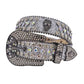 Diamond Rhinestone Belt With Grey Glitter Strap and Skull Buckles