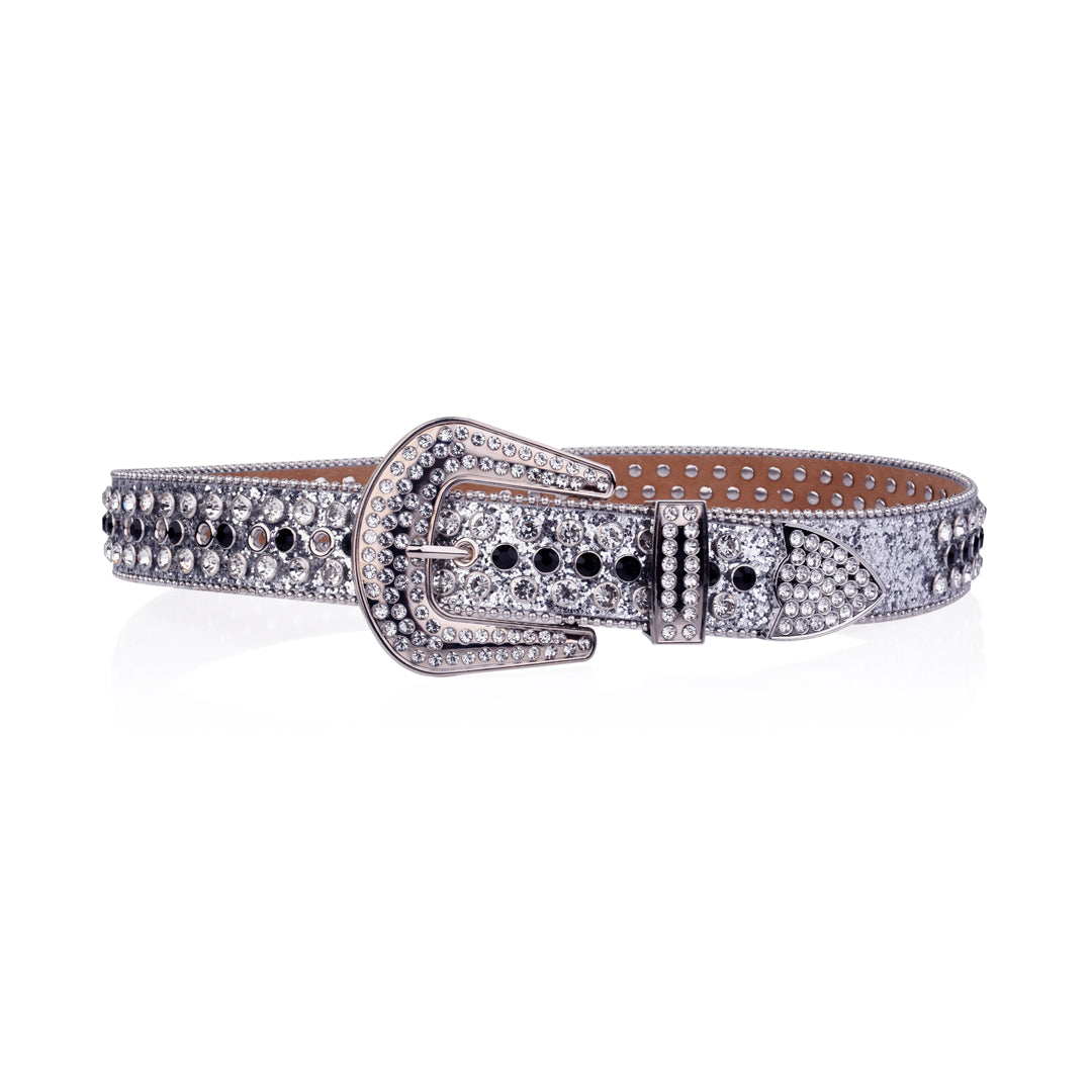 Silver Strap With Silver & Black Studded Rhinestone Belt