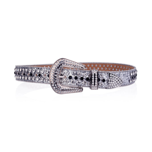 Silver Strap With Silver & Black Studded Rhinestone Belt