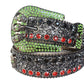 Multi Rhinestone Belt With Black Glitter Strap and Skull Buckles