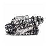 Skull Buckle Black Strap With Crystal Studded Rhinestone Belt