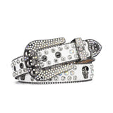 Skull Buckle White Strap With Crystal Studded Rhinestone Belt