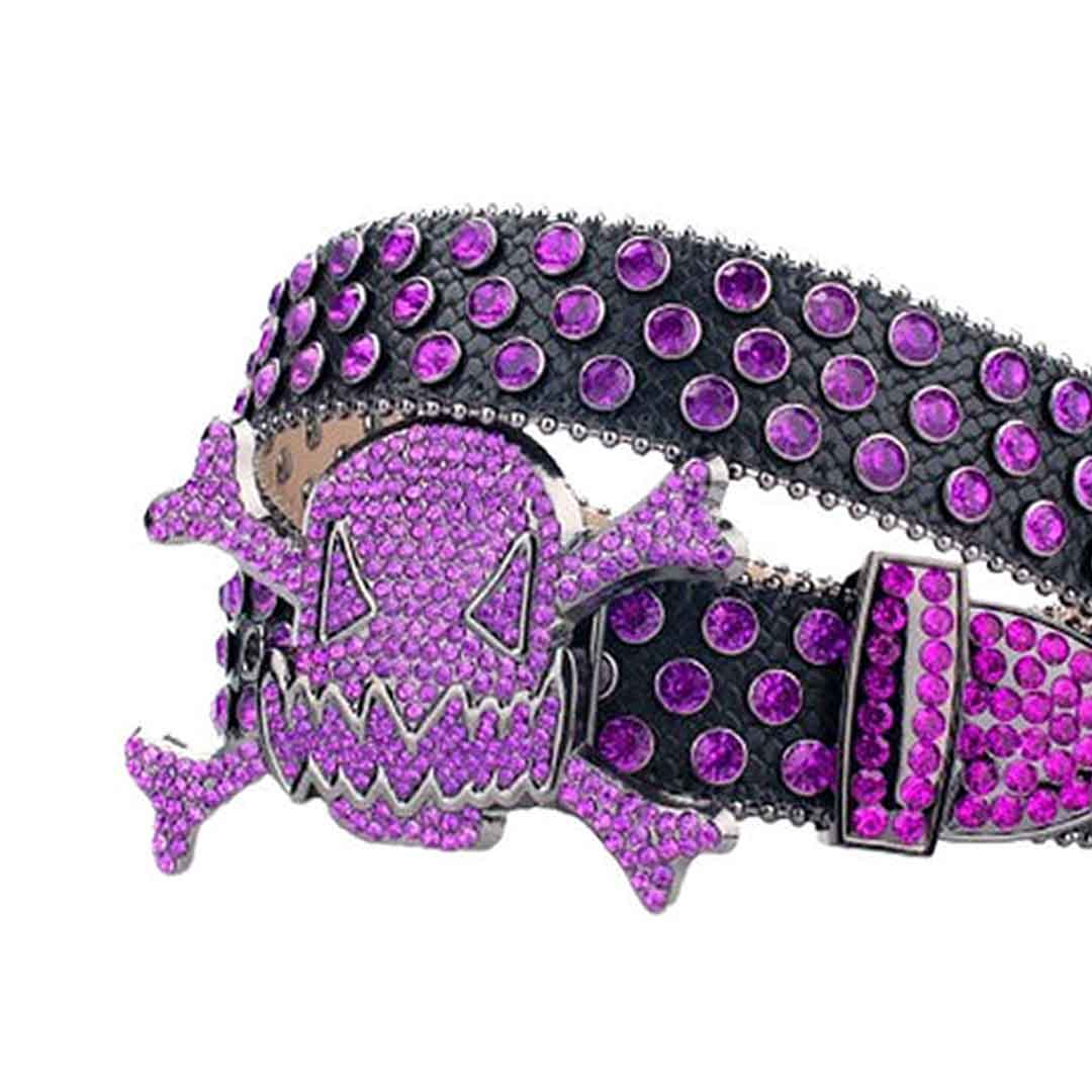 Gengar Purple Buckle Metal Black Strap with Crystal & Rhinestone Studded Belt