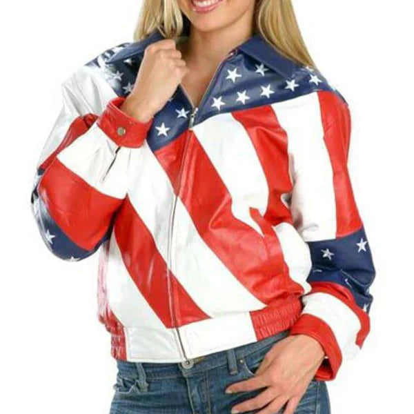 Women's American Flag Leather Jacket-Women Leather Jacket-Premium Leather Store