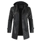Black Fashion Hooded Long Leather Motorcycle Coat