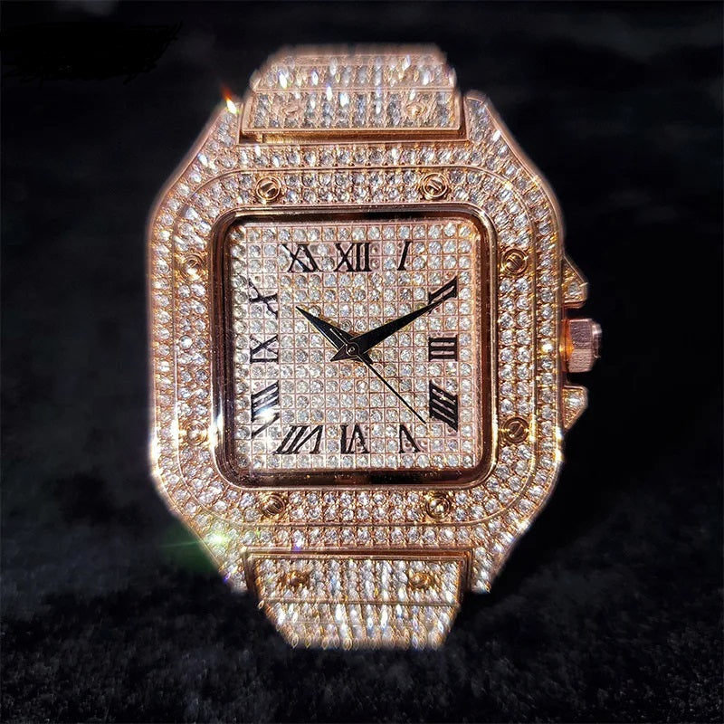 Iced-Out Men's Quartz Watch with CZ & Moissanite Stones