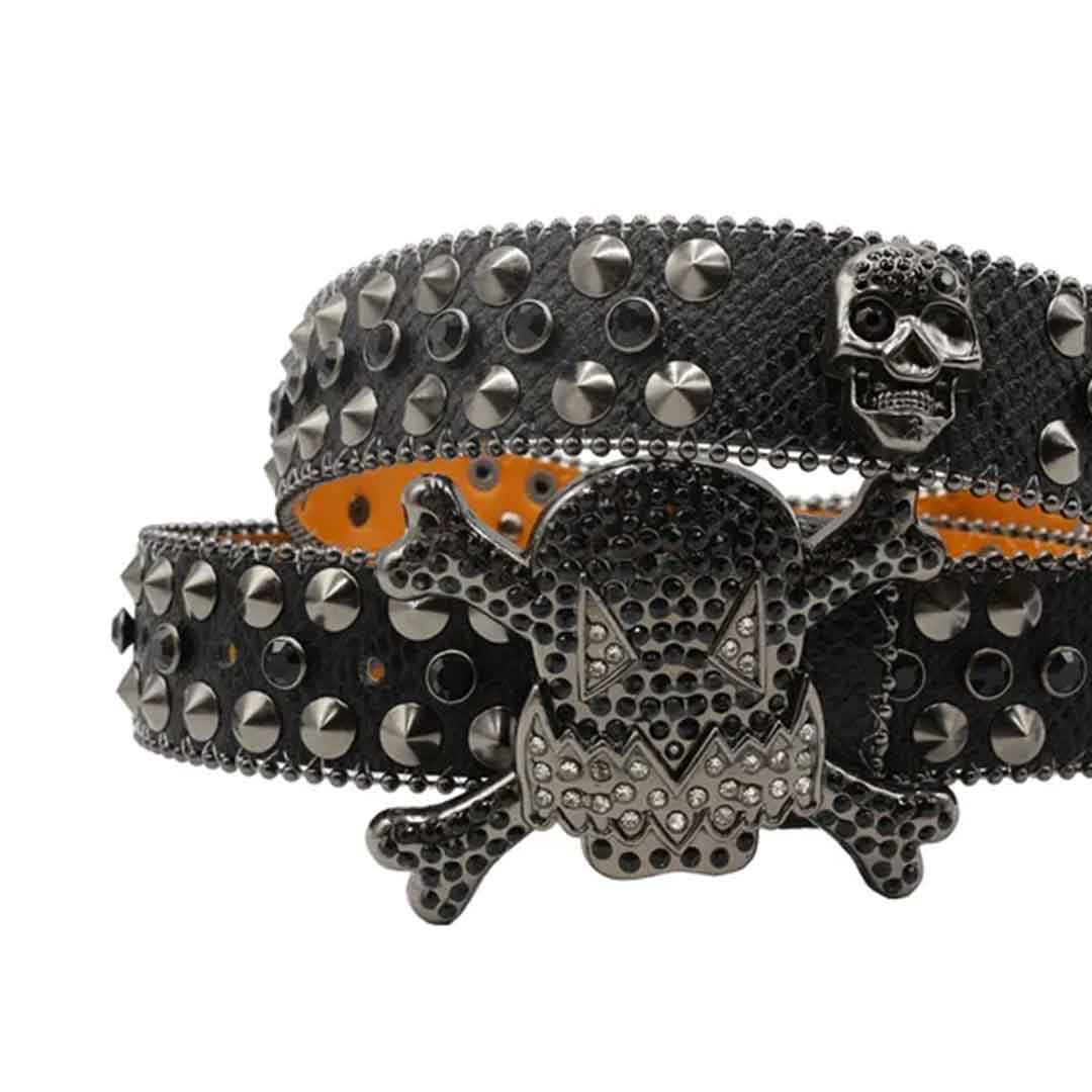 Gengar Buckle Metal Black Strap with Crystal & Rhinestone Studded Belt