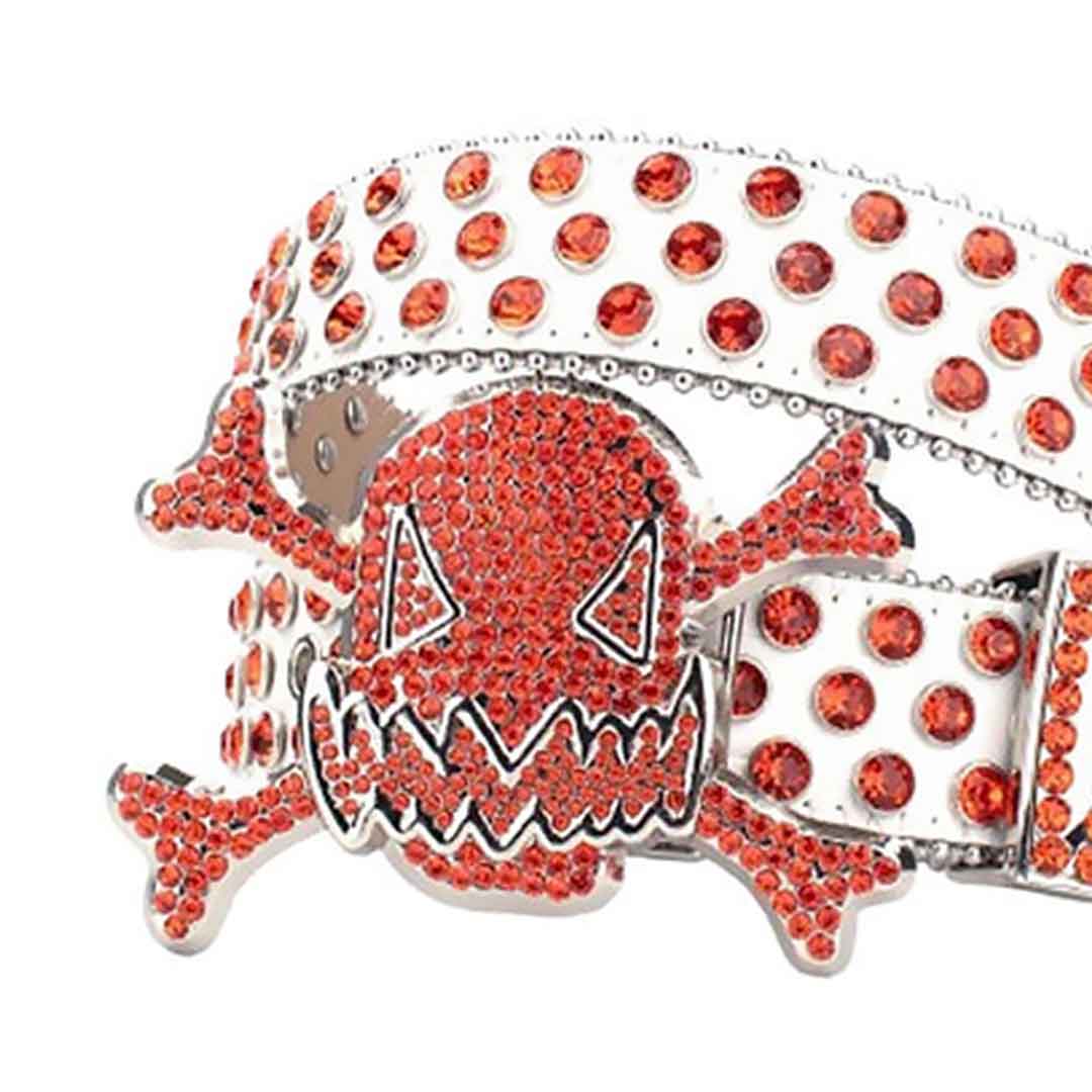 Gengar Orange Buckle Metal White Strap with Crystal & Rhinestone Studded Belt