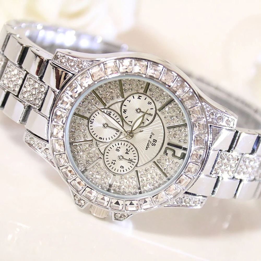 Elegant Women's Quartz Watch with Full Diamond Design