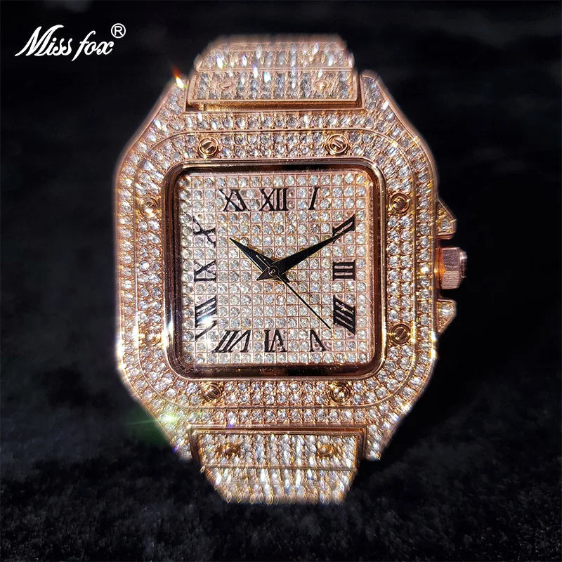Iced-Out Men's Quartz Watch with CZ & Moissanite Stones