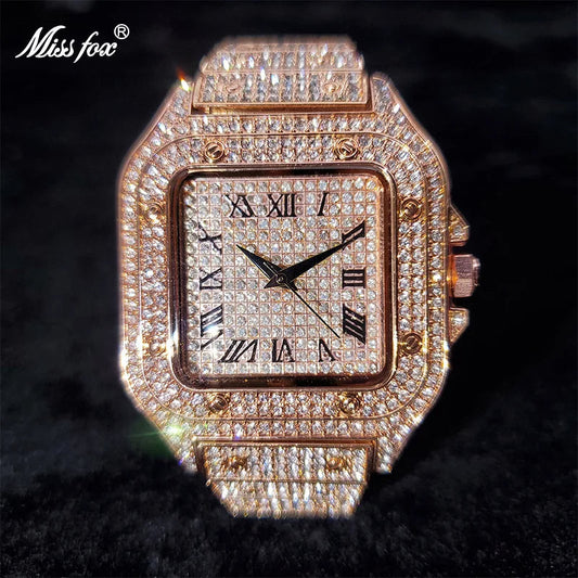 Iced-Out Men's Quartz Watch with CZ & Moissanite Stones
