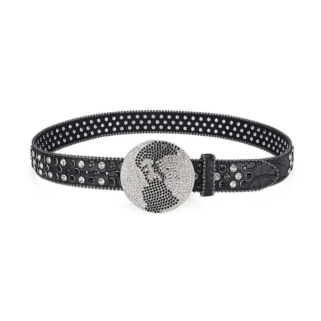 Globe Buckle With Black & Crystal Studded Rhinestone Belt
