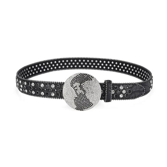 Globe Buckle With Black & Crystal Studded Rhinestone Belt