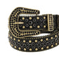 Black Rhinestone and Gold Studs Belt With Black Textured Strap
