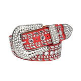 Diamond Rhinestone and Silver Studs Belt With Red Strap