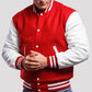 Scarlet Wool Body & Bright White Leather Sleeves Varsity Jacket