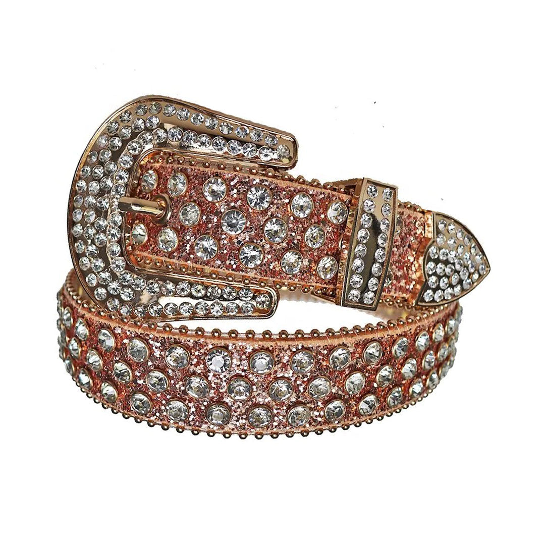 Diamond Rhinestone Belt With Brown Glitter Strap
