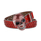 Skull Buckle Red Strap With Red Studded Rhinestone Belt