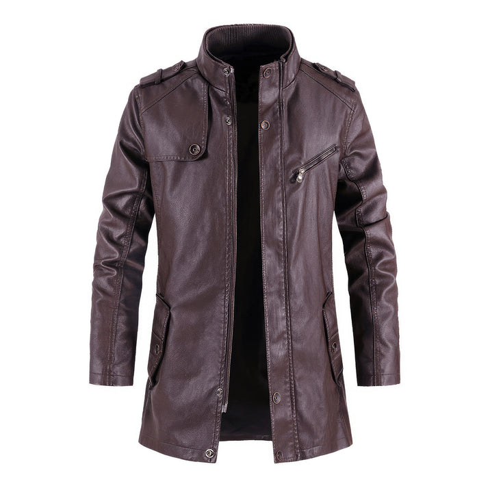 Wine Stand Collar Vintage Casual Biker Leather Coat