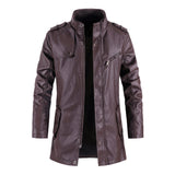 Wine Stand Collar Vintage Casual Biker Leather Coat