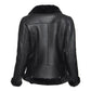 Women's Spanish Merino Faux Shearling Black Leather Jacket-Women Shearling Jacket-Premium Leather Store