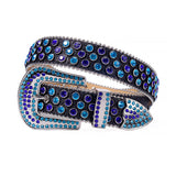 Blue & Purple Rhinestone Belt with Shiny Black Strap