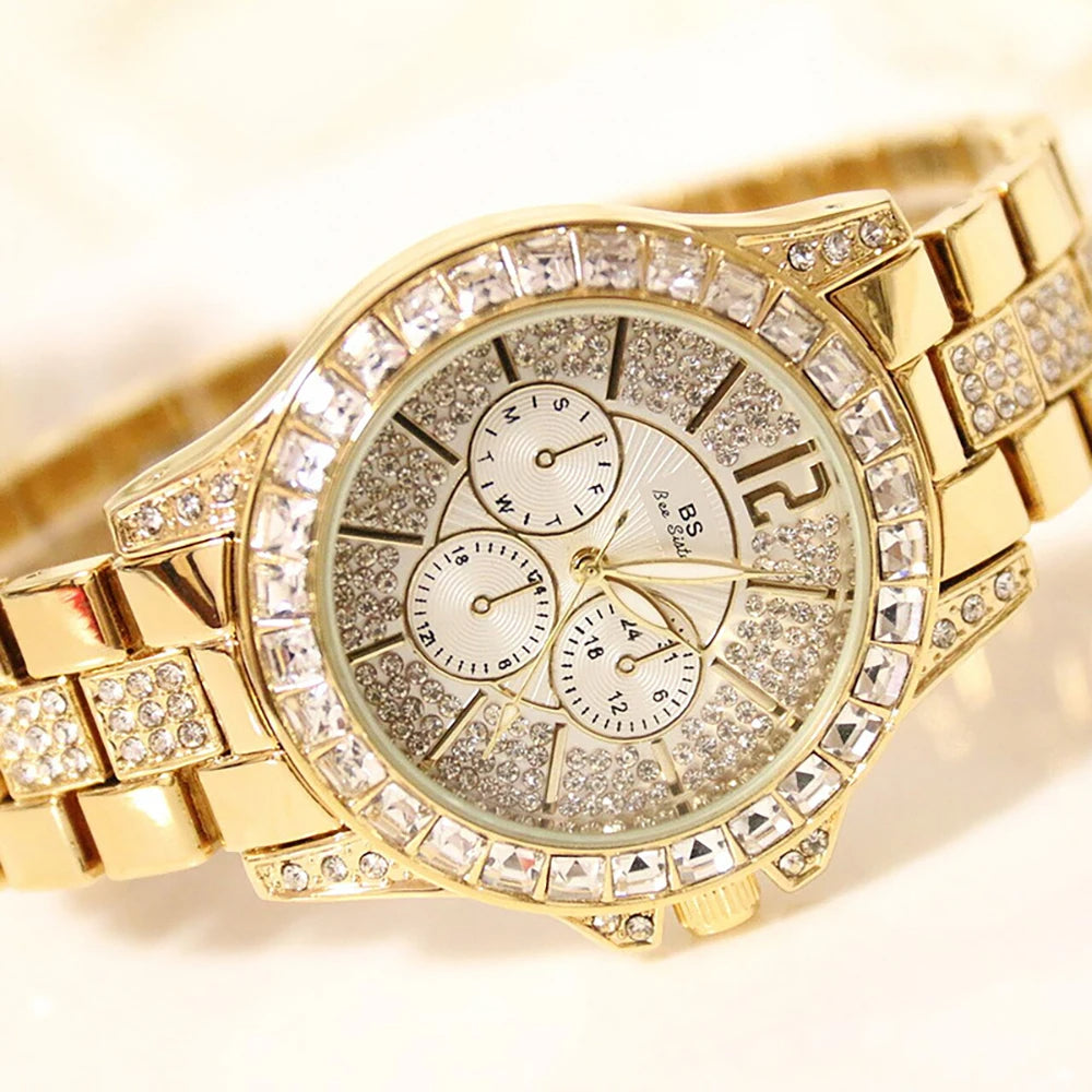 Elegant Women's Quartz Watch with Full Diamond Design