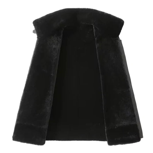 Men's Black Faux Shearling B3 Bomber Leather Jacket-Men Shearling Jacket-Premium Leather Store