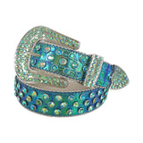Green Chromatic Multi Color Rhinestone Belt With Green Chromatic Strap
